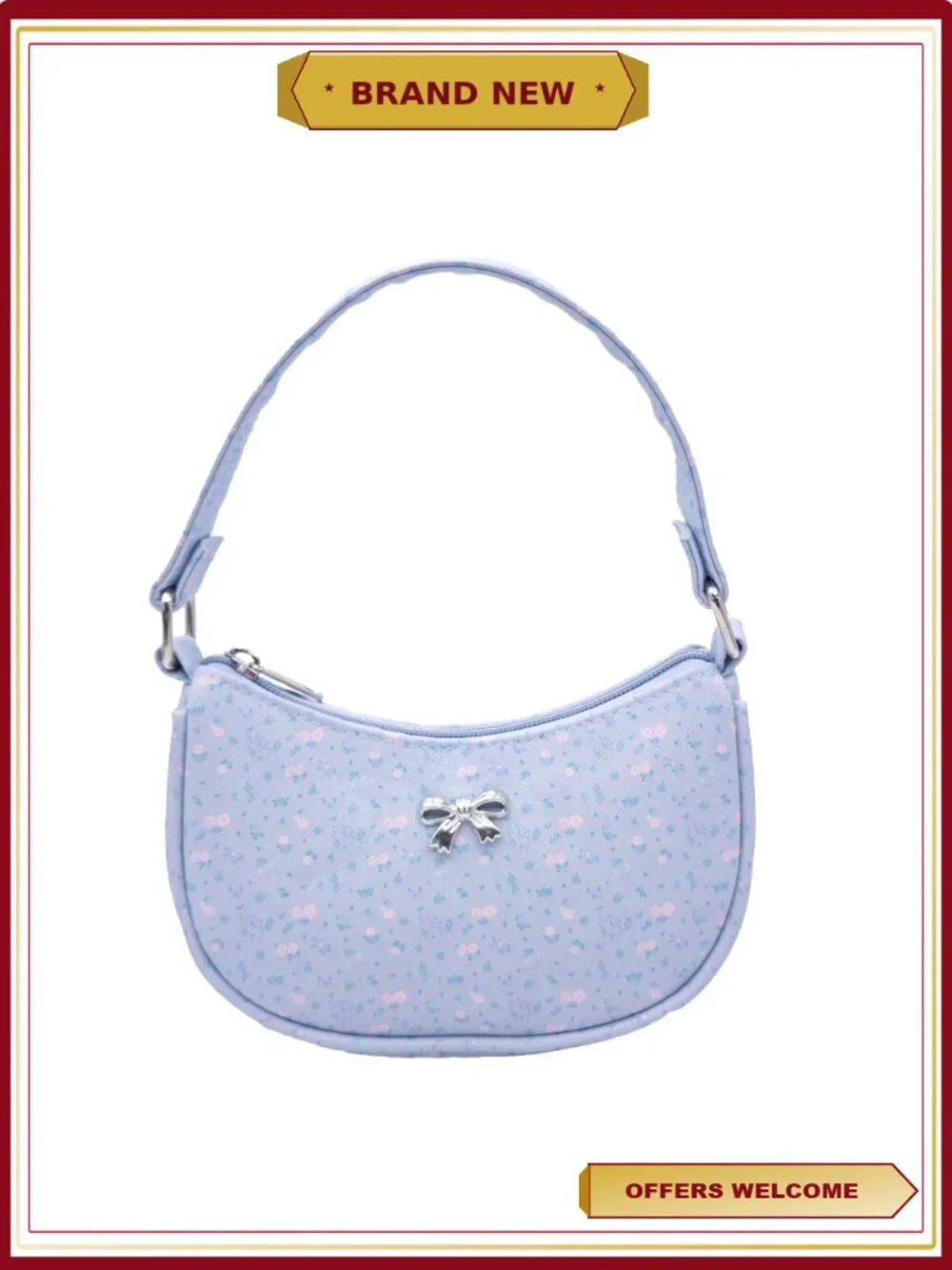 Girls Mini Over Shoulder Purse Floral Print Secure Zip Bow Charm